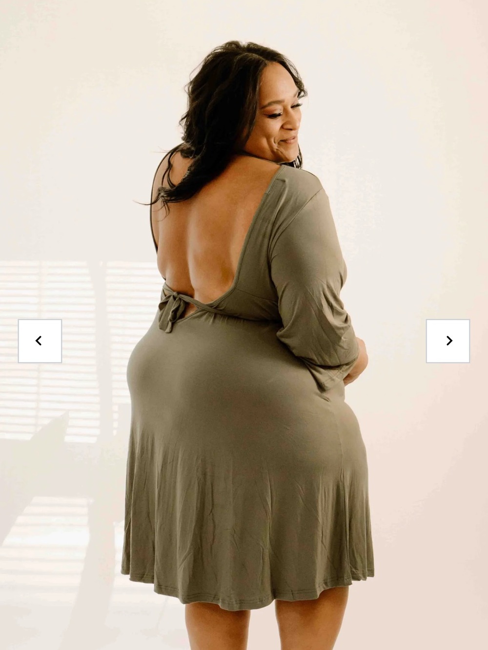 Olive Birth Gown Wrap-Front Lounge Robe with Gathered Waist - Picture 6 of 7